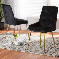 Baxton Studio DC178-Black Velvet/Gold-DC Gavino Modern Luxe and Glam Black Velvet Fabric Upholstered and Gold Finished Metal 2-Piece Dining Chair Sete